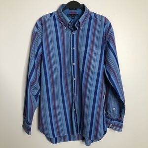 Tommy Hilfiger Purple Striped Button Down 100's 2 Ply Fabric Large